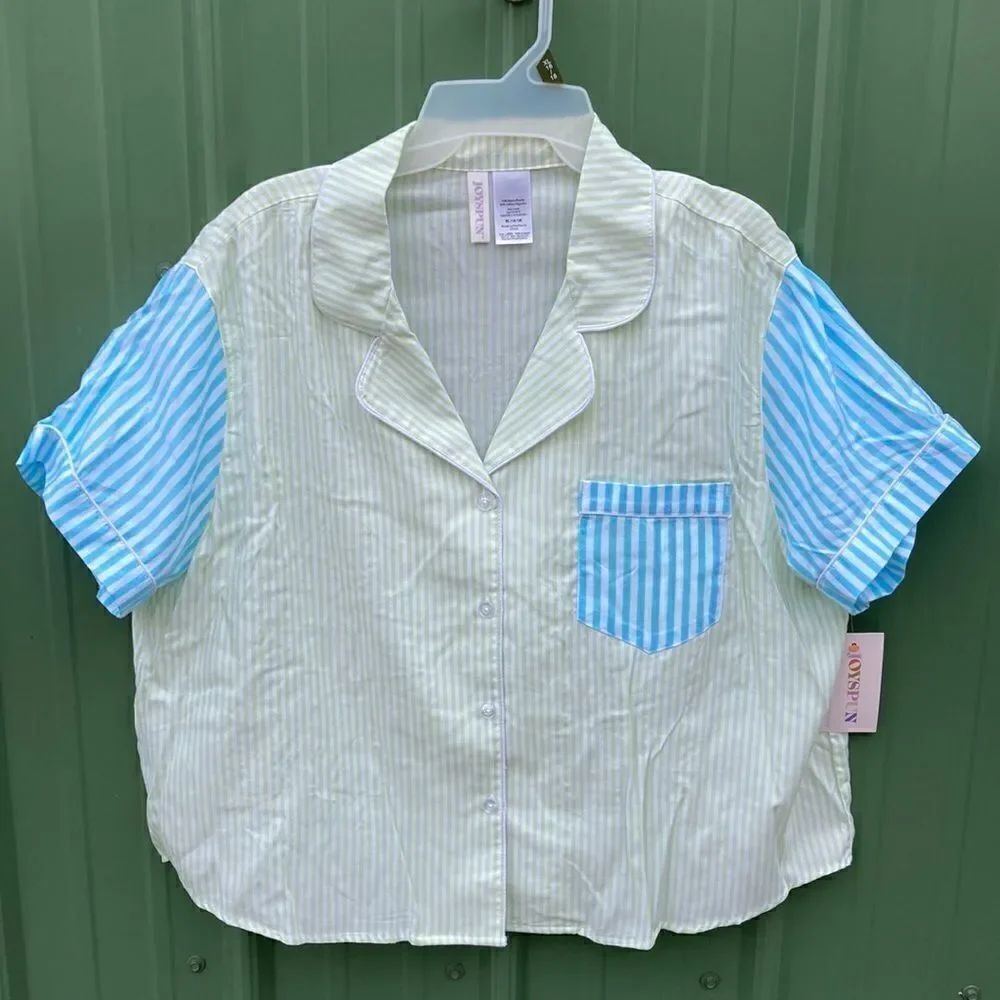 WOMEN’S NOTCH Collar Cotton Pajama Short Sleeve Button Down Lounge Shirt Size XL